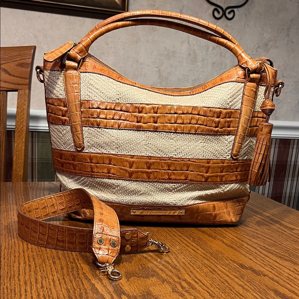 Brahmin Tan and Cream Textured Shoulder Bag
